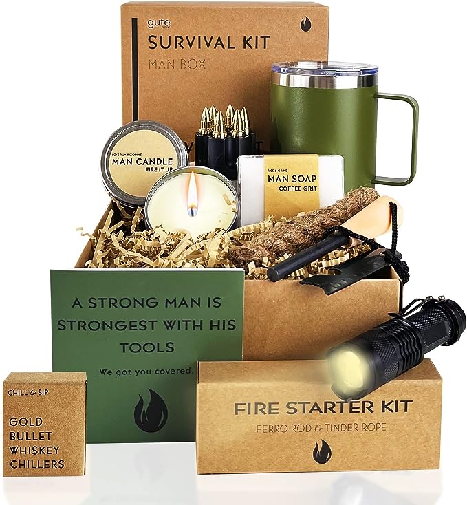 Gift Box for Men - Birthday Gifts, Gift Baskets, Unique Presents for Him -  Camping Gift Sets for Guys, Son, Brother, Boyfriend, Dad, Husband, Friend
