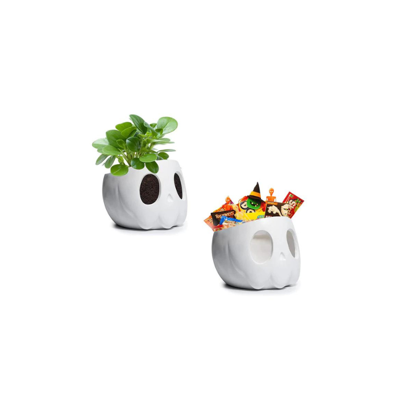 ghost plant pot Ghost Geometrical Black Halloween Candy Bowl, Plant Planter Pot 6" (White)