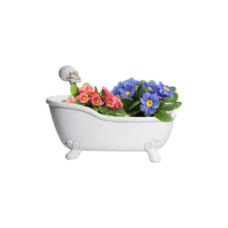 bathtub planter pot Skull In Bathtub Halloween Candy Bowl, Plant Planter Pot 5"