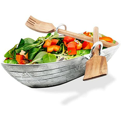 Rowboat Serving Bowl with a Pair of Wood Serving Utensils by Gute, Boat Salad Bowl approx. 16" L x 6" W x 5" H 50 fl. oz. Capacity