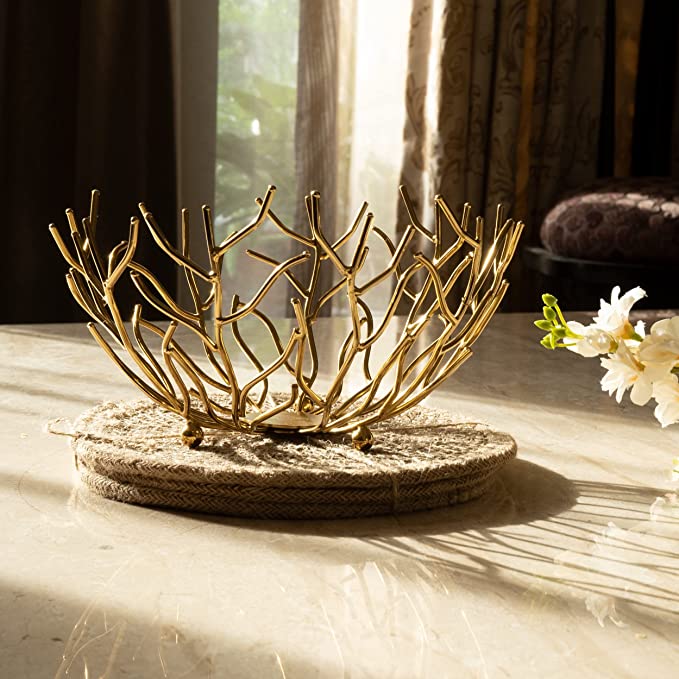 Gold Tree Branch Fruit Bowl Decorative Basket, Stainless Steel Storage by Gute
