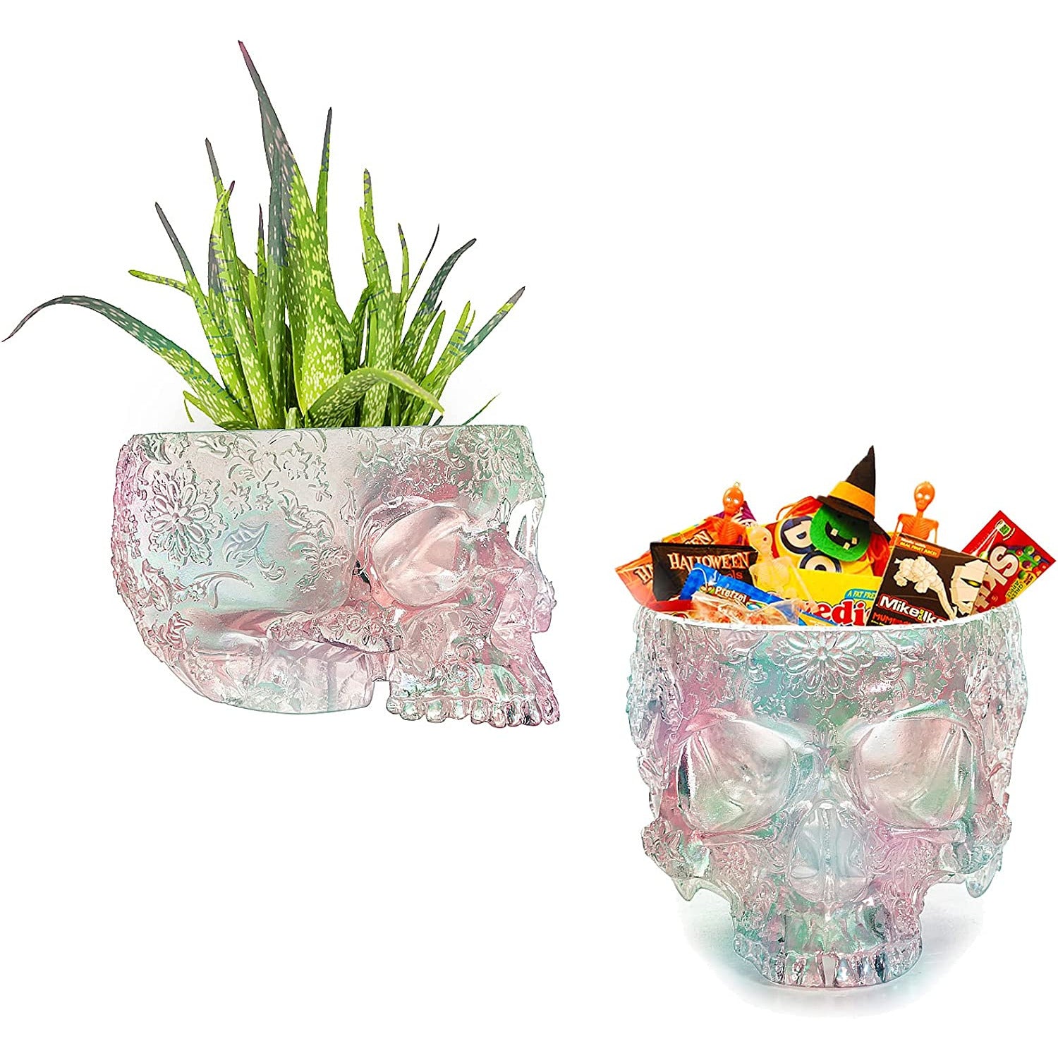 iridescent planter pot Skull Halloween Candy Bowl, Plant Planter Pot 4" H(Iridescent)