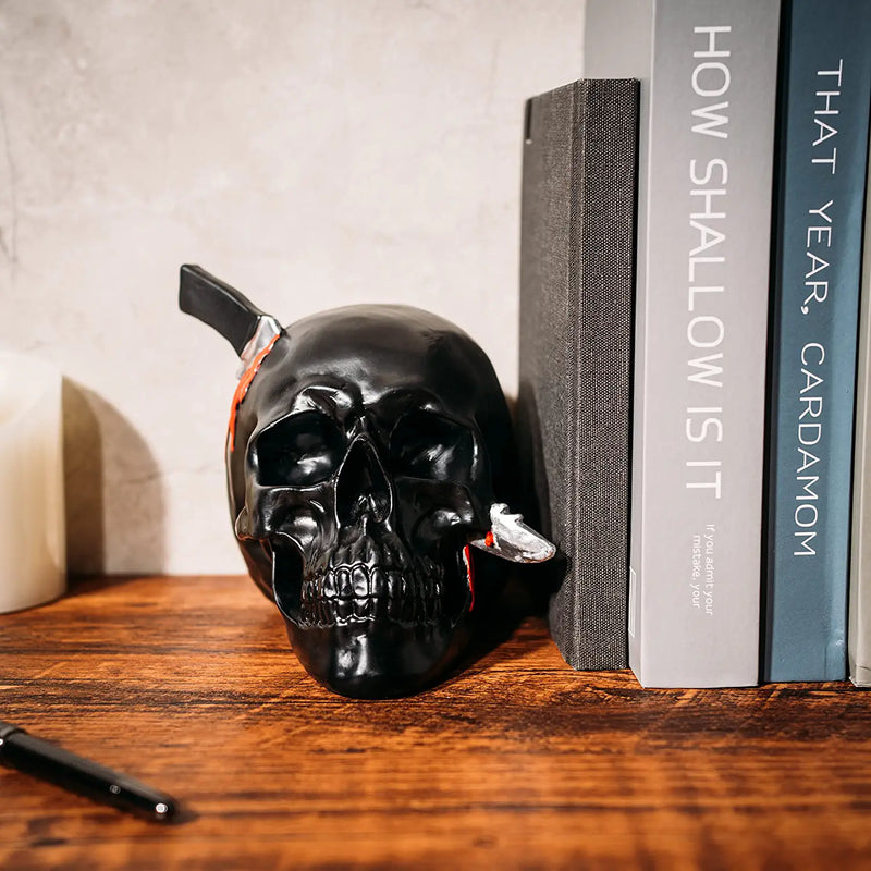 Skull Book End Gothic, Lifesize Human, Heavy-Duty Bookend, Skeleton Decorations, Bookends for Shelves, Heavy Books, Black Skull Design Bookend, Spooky Decor, Gifts For Her, Him