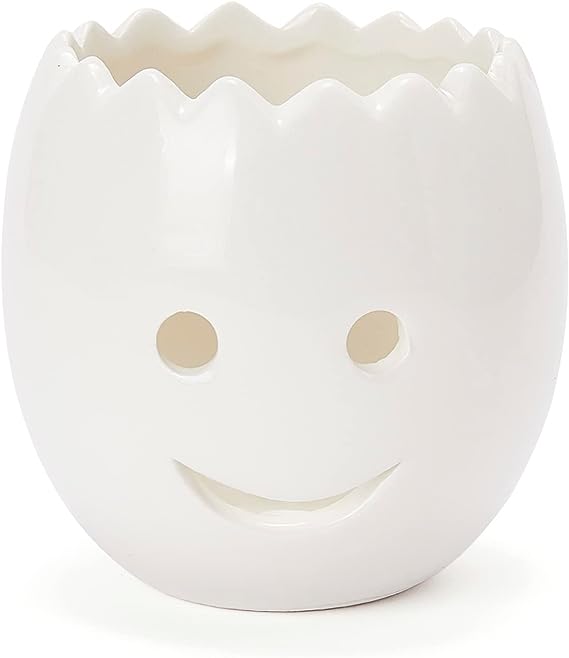 Egg Separator Mini Egg White and Yolk Funny Kitchen Gadget, Ceramic Cute Cartoon Smiley Face, Filter, Creative Household Cooking & Baking Tool, Reusable Splitter Eggshell Design (White Glaze)