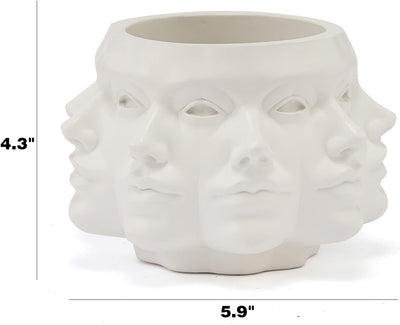 Faces Vase, Ceramic Multifaced Detailed Vase Ceramic Planter Pot by Gute, 6" Flower Plant, Carved Human Face Textured Classic - Modern Decorative Centerpiece Table Living Room Office