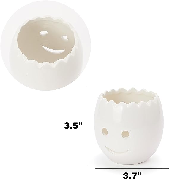 Egg Separator Mini Egg White and Yolk Funny Kitchen Gadget, Ceramic Cute Cartoon Smiley Face, Filter, Creative Household Cooking & Baking Tool, Reusable Splitter Eggshell Design (White Glaze)