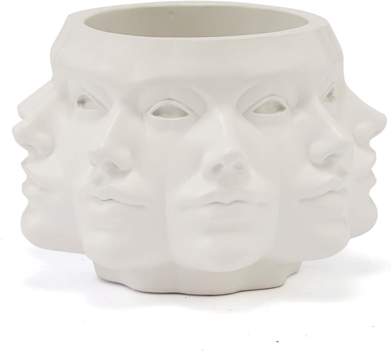 Faces Vase, Ceramic Multifaced Detailed Vase Ceramic Planter Pot by Gute, 6" Flower Plant, Carved Human Face Textured Classic - Modern Decorative Centerpiece Table Living Room Office