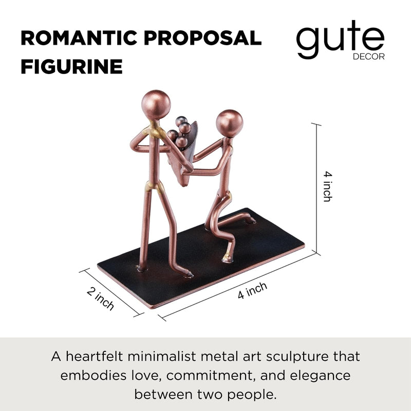 Romantic Proposal Handmade Figurine – 4" L x 4" H – Minimalist Recycled Metal Sculpture & Hand Welded Bronze Finish Art Gift – Tabletop Decor, Engagement Gifts & Anniversary Couple Statues