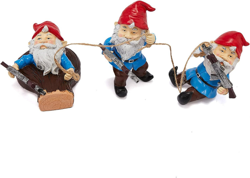 Garden Climbing Tree Gnomes Gun SWAT Climbing Team Figurines, Adorable Gardens Decor, 3 Pack of Durable Colorful Weather Proof Indoor & Outdoor Ornaments, Lawn Trees, Yard, or Patio, 6.5" Sculpture