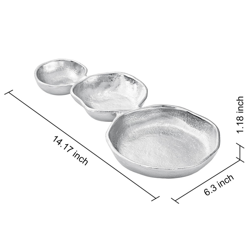 GUTE Cluster of 3 Bowls – Modern Luxury Aluminum Decorative Sculpture | Centerpiece Décor for Dining or Living Room Table Accent | Artistic Display Bowl Set | 14.3" x 6.3" x 1.2" | Silver Finish