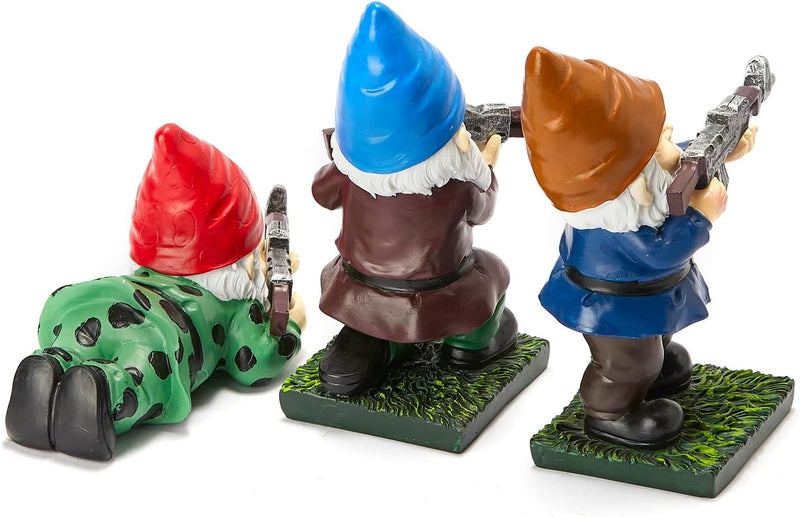 Military Soldier Garden Gnomes | Set of 3 | Gnome Army Combat Soldier Guardian - Lawn Statues Guns, Porch & Yard Art Decor, Hunting, Patriotic, AK47, Gun, Shotgun Lover, Indoor & Outdoor Valentines
