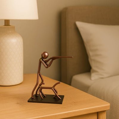 Hunter and Dog Craft Handmade Figurine – 4" L x 4" H – Recycled Metal Sculpture & Hand Welded Bronze Finish Art Gift – Rustic Lodge Decor, Outdoor Sportsman Display & Hunting Collectible Statue