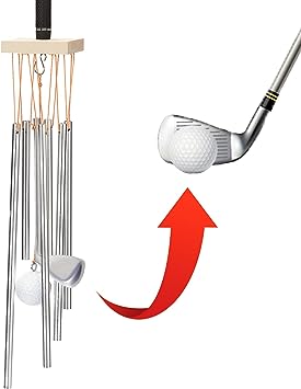 Golf Club & Ball Wind Chime Outdoors Musical Wind Chimes for Garden, Yard, Patio, Porch - Outside, Wall, Indoors Ceiling, Tree Vertical Hanging Golfers Decor - Unique Housewarming