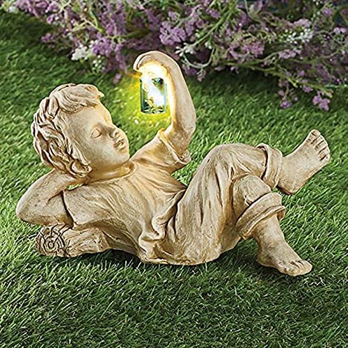 Garden Sculptures & Statues Outdoor Garden Statues,Solar Lighted Firefly Jar Garden Children Boy Girl Outdoor Sculpture Decor Boys and Girls for Garden Decoration