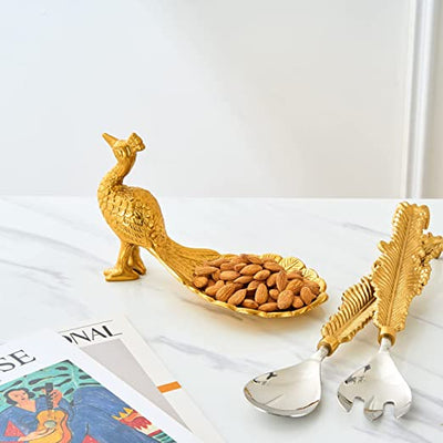 Large Brass Gold Peacock Candy Dish Fruit Bowl, Decorative Bowl For Keys And Wallet, Key Holder Bowl For Entryway Table, Centerpiece Nuts Jewelry And Sundries Storage Dish for Home Decoration 10" L
