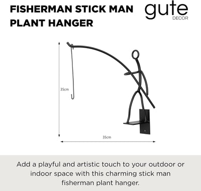 GUTE Fisherman Stick Man Plant Hanger, Wall Hanging Planter for Indoor Outdoor Plants, Metal Stick Man Plant Hanger for Creative Decorations, Home Patio, Lawn, Garden Porch Decor, can Hold 50lbs