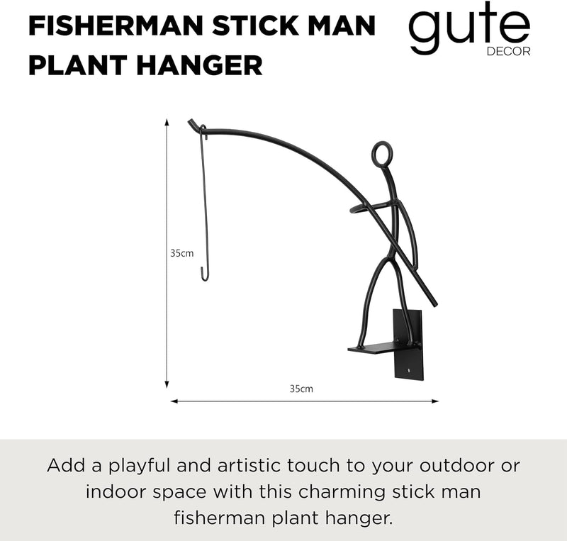 GUTE Fisherman Stick Man Plant Hanger, Wall Hanging Planter for Indoor Outdoor Plants, Metal Stick Man Plant Hanger for Creative Decorations, Home Patio, Lawn, Garden Porch Decor, can Hold 50lbs
