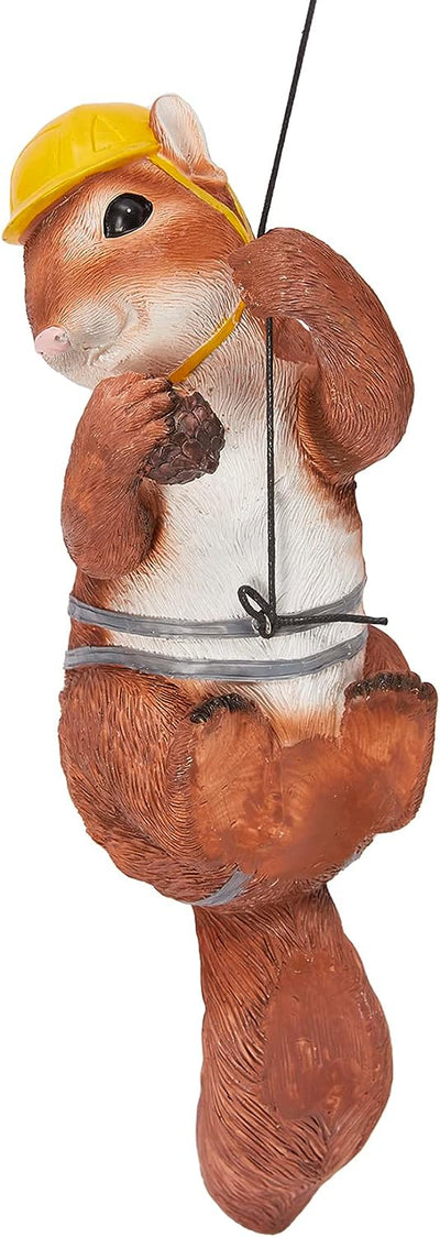 Climbing Squirrel Figurine Garden Wall & Tree Decor Statues, Animal Backyard Accessories, Hang on Wall, Yard Art Squirrel Gifts Figure Indoor and Outdoor Lawn Squirrel with Helmet Funny Decoration 12"