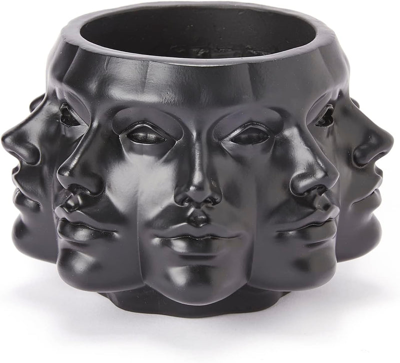 Faces Vase, Ceramic Multifaced Detailed Vase Ceramic Planter Pot by Gute, 6" Flower Plant, Carved Human Face Textured Classic - Modern Decorative Centerpiece Table Shelf Living Room Office