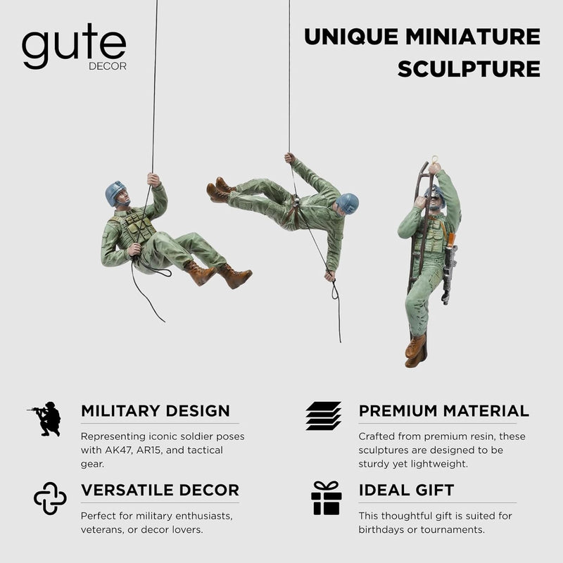 Climbing Man Wall Art, Soldiers Scaling Wall | Set of 3 | Military & Army Modern Room Wall Art Decor Climber Sculpture - Decoration Statue Home & Office Veteran, Ak47, AR15 , Gun Patriotic Gift
