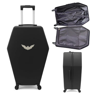 Coffin Suitcase 26.5 Inch Gothic Luggage Black Hard Shell Spinner Carry On with Lock | Unique Horror Casket Travel Case Trolley Bag with Wheels for Halloween, Cosplay, Conventions, Airport Trips