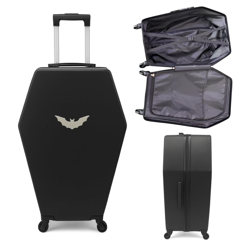 Coffin Suitcase 26.5 Inch Gothic Luggage Black Hard Shell Spinner Carry On with Lock | Unique Horror Casket Travel Case Trolley Bag with Wheels for Halloween, Cosplay, Conventions, Airport Trips