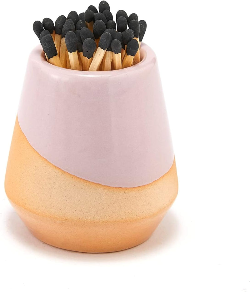 Ceramic Match Holder with Striker by Gute - Gifts for Party, Fireplace, Candle Lighter - Decorative Home Holiday Décor Gifts - Match Striker Jar for Fancy Matches - Matches NOT Included (Pink, Brown)