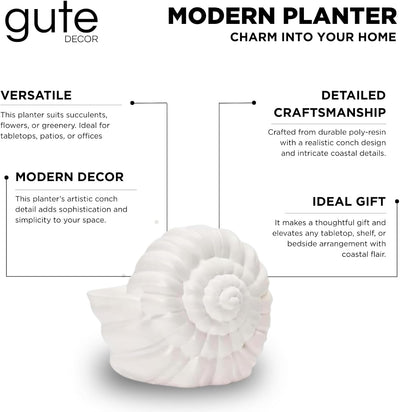 Seashell Succulent Planter Pot, Bowl & Vase, Handmade Conch Detailed White Planter, Large 9.5" Flower Plant Vase, Carved Beach Shell Decor - & Indoor Plants, Gift for Mom