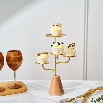 4 Tier Marble & Gold, Tall Round Cupcake & Cake Tower Stand, Stainless Steel Cupcake Stand with Tray Decor, Cupcake Display - Weddings Birthday Graduation Baby Shower Tea Party Modern & Elegant Design