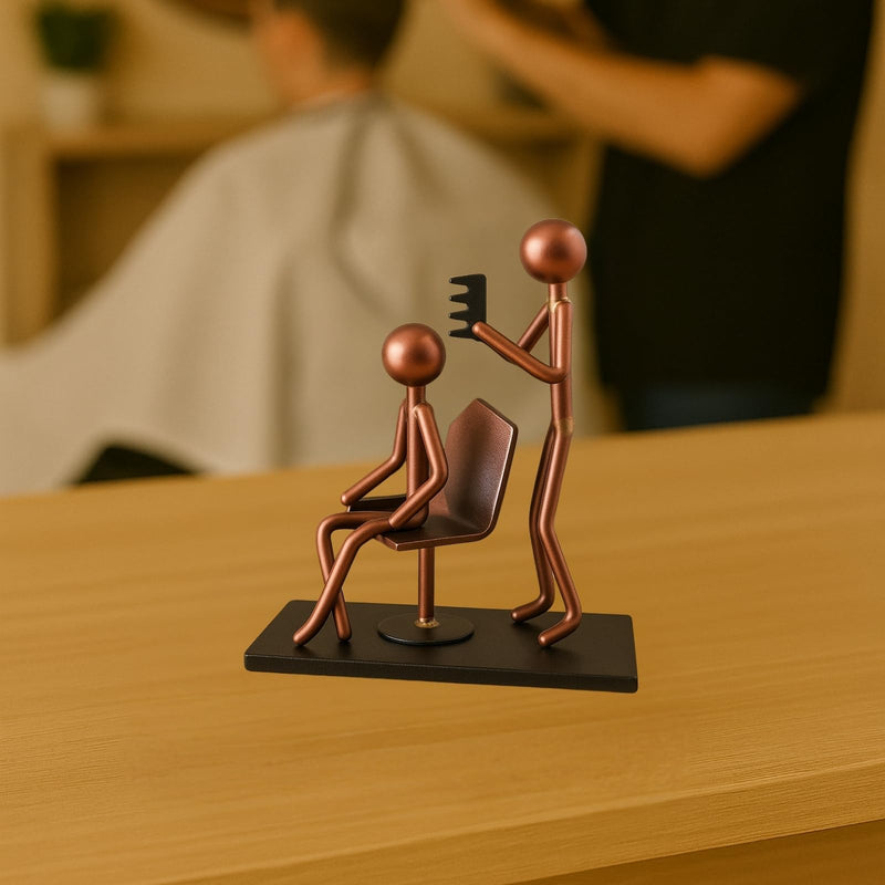 Hairdresser Craft Handmade Figurine – 4.25" L x 4.25" H – Recycled Metal Sculpture & Hand Welded Bronze Finish Art Gift – Barber Shop Decor, Salon Desk Accessories & Hairstylist Appreciation Gifts