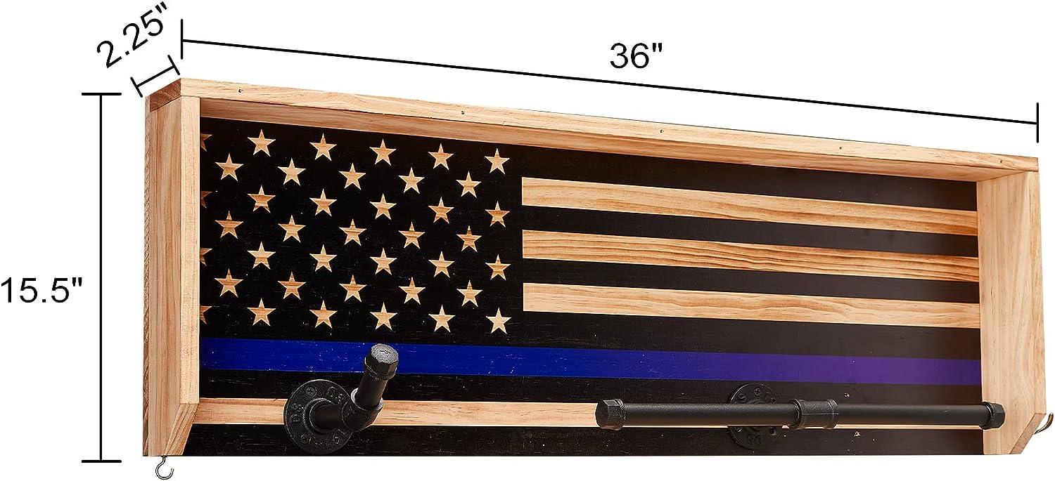 Law Enforcement Racks Police Wall Mounted Tactical Duty Gear Rack with Blue American Flag ...