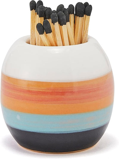 Ceramic Match Holder with Striker by Gute - Gifts for Party, Fireplace, Candle Lighter - Decorative Holiday Décor Gift - Match Striker Jar for Fancy Match - Matches NOT Included (Orange, Blue, Black)