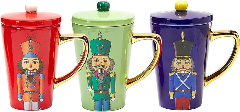 The Nutcracker Festive Christmas Decorative Mug with Lid - Ceramic Microwave/Dishwasher Safe - 16oz Soldier Holiday Mugs for Coffee, Hot Chocolate, - Merry X-Mas, Thanksgiving, Winter Cup (Green)