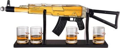 Gun Whiskey Decanter Set - Limited Edition, Silencer Stopper - 710 ml & 4 10.5oz Bullet Glasses - Unique Gift - Drinking Party Accessory, Handmade Gun Liquor Decanter, Tik Tok Gun Decanter, Dad Gift