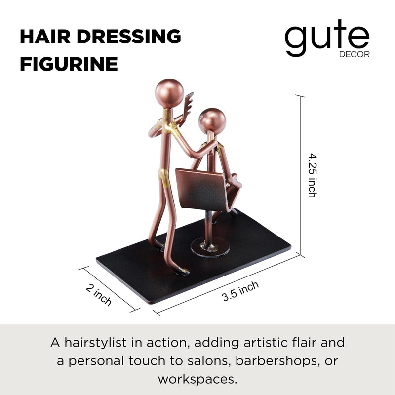 Hairdresser Craft Handmade Figurine – 4.25" L x 4.25" H – Recycled Metal Sculpture & Hand Welded Bronze Finish Art Gift – Barber Shop Decor, Salon Desk Accessories & Hairstylist Appreciation Gifts