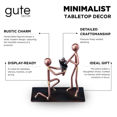 Romantic Proposal Handmade Figurine – 4" L x 4" H – Minimalist Recycled Metal Sculpture & Hand Welded Bronze Finish Art Gift – Tabletop Decor, Engagement Gifts & Anniversary Couple Statues