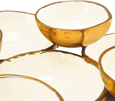 Cluster of 8 Round Serving Bowls Decorative Bowls Gold & White, Brass - Decoration, Snack Tray Bowl, Chip and Dip Strong Brass Beautiful Room Accent, Perfect for Entertaining, Home & Wedding Gifts 11"