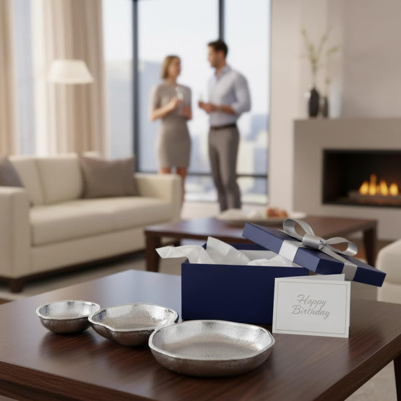 GUTE Cluster of 3 Bowls – Modern Luxury Aluminum Decorative Sculpture | Centerpiece Décor for Dining or Living Room Table Accent | Artistic Display Bowl Set | 14.3" x 6.3" x 1.2" | Silver Finish