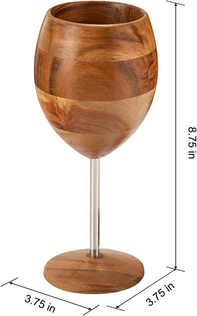 Designer Dark Acacia Wooden WUD Wine Glasses - Set of 2 - Wooden Wine Goblets Rustic Unique Cocktail, Champagne, Martini Natural Wood Glassware, Farmhouse Cup - Toasting Gifts For Him, Her 12 oz