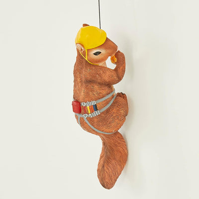 Climbing Squirrel Figurine Garden Wall & Tree Decor Statues, Animal Backyard Accessories, Hang on Wall, Yard Art Squirrel Gifts Figure Indoor and Outdoor Lawn Squirrel with Helmet Funny Decoration 12"