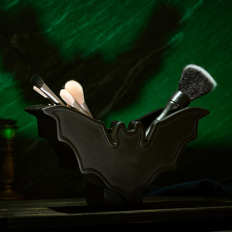 Bat Makeup Brush Holder 7" L 5" H - Halloween Brush & Pen Holder for Vanity Desk or Office Organizer Make up Brushes Holder, Makeup Brush Cup Container Storage Case - Bat Brush Holder Goth Decor