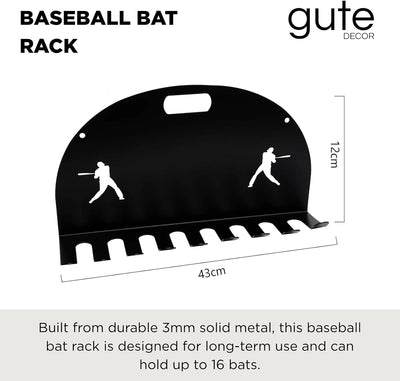 Baseball Bat Metal Organizer by Gute - Softball Bat Hanger Rack, Holds 8 Aluminum Bats, Bat Caddy for Fence, Dugouts, Garage, Mounts On Wall For Storage And Display Hardware Included 5" X 17"