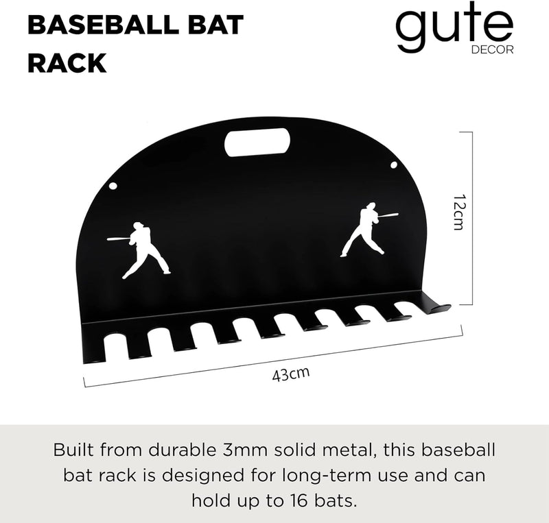 Baseball Bat Metal Organizer by Gute - Softball Bat Hanger Rack, Holds 8 Aluminum Bats, Bat Caddy for Fence, Dugouts, Garage, Mounts On Wall For Storage And Display Hardware Included 5" X 17"