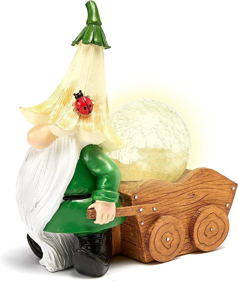Garden Gnomes Solar Traveling Gnome with Magic Orb with LED Lights Light Up Cargo, Adorable Gardens Decor, Garden Art Décor | Durable Colorful Weather Resistant Outdoor Ornament for Flowers Lawn