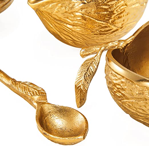 Brass Gold Chestnut Decorative & Candy Bowls - Set of 3 - Bright Gold Chestnuts, 3 Brass Servers & Spoon - Serving Nuts, Snack Tray, Chip and Dip Strong Beautiful Room Accent, Perfect for Entertaining