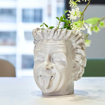 Albert Einstein Bust Plant Planter Pot - Large 8" H Polyresin Realistic Human Face Pot Indoor & Outdoor Plants & Flowers - Bowl & Serving Bowl, Hand Crafted Original Sculpture, Gifts for Her, Him