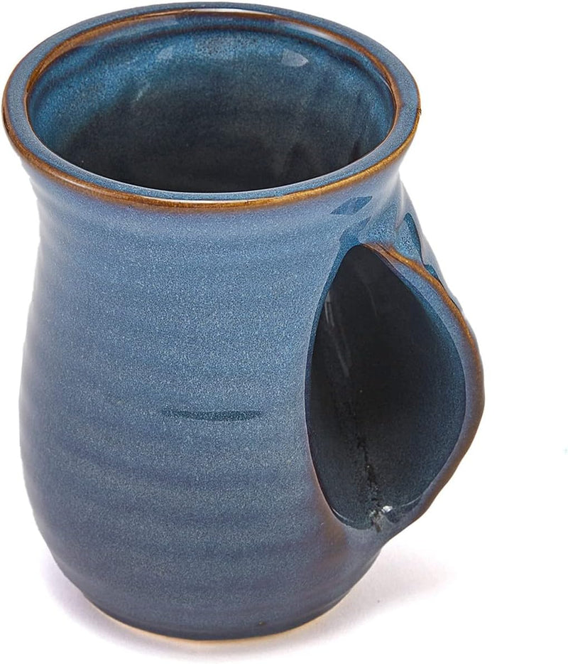 Gute Hand Warmer Mug, Ceramic and Hand Painted - Contoured Pocket will Hold Warmth From The Heat Of Your Drink To Keep Your Fingers Warm, Comfy Handwarmer (Winter Lake Blue)