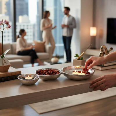 GUTE Cluster of 3 Bowls – Modern Luxury Aluminum Decorative Sculpture | Centerpiece Décor for Dining or Living Room Table Accent | Artistic Display Bowl Set | 14.3" x 6.3" x 1.2" | Silver Finish