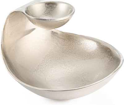 Chip and Dip Serving Bowl Silver Brass Tiered Snack, Candy & Salad Bowl Chip n Dip Decorative Centerpiece Serving Platter for Nuts, Chip & Dip, Salsas, Food Tray, Serveware Home Decor Entertaining 1PC