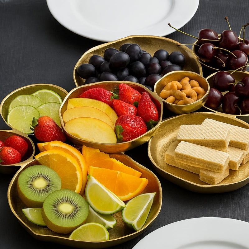 GUTE Cluster Decorative Bowls, Bright Gold Brass - Decoration, Snack Tray Bowl, Chip and Dip Strong Brass Beautiful Room Accent, Perfect for Entertaining, Parties, Home & Wedding Gifts 22"